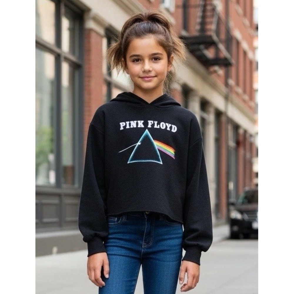 Pink Floyd Pullover Hoodie Size 10/12 Prism Rainbow/Short Crop Girls